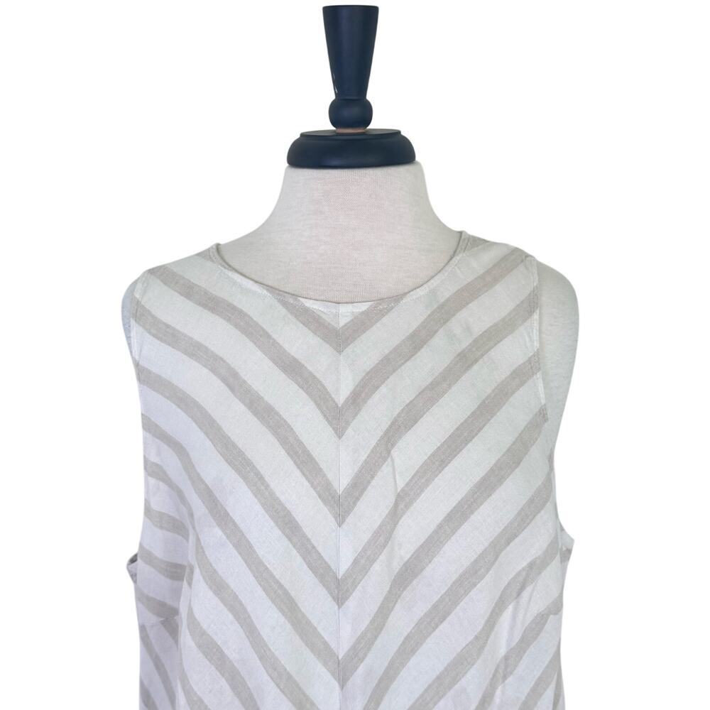 LIZ‎ CLABORNE Linen Sleeveless Dress Neutral Flax Chevron Striped Plus Size 0X - Picture 3 of 10